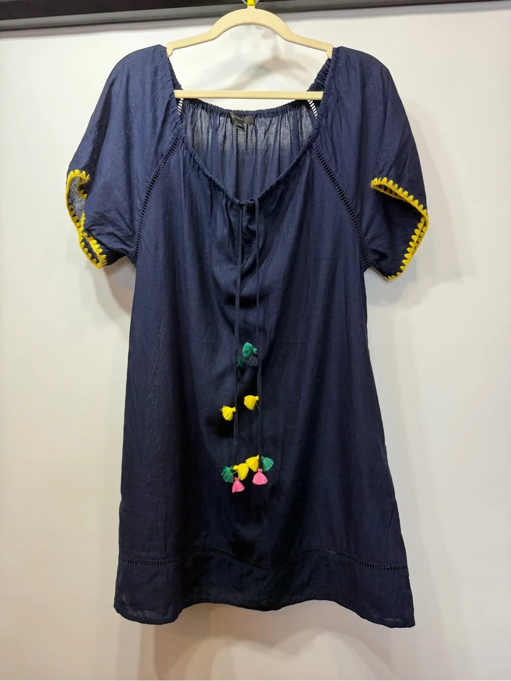 J. Crew Navy Swim Cover-Up with Multicolor Tassels